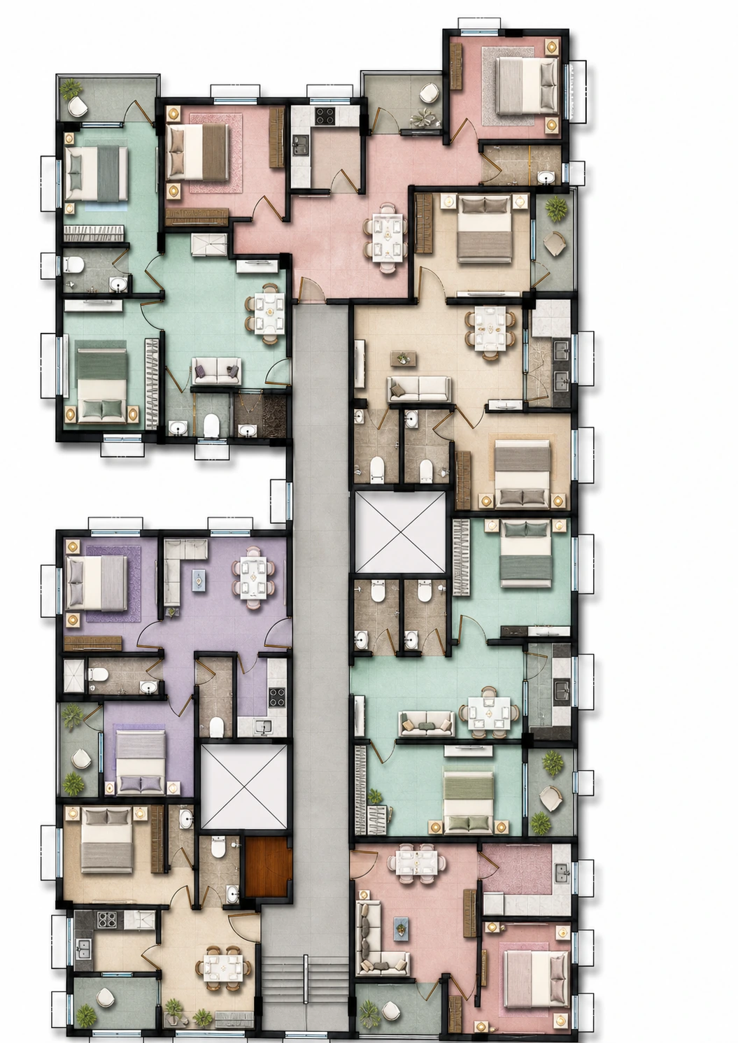 Indicative furnished 2BHK floor layout for Meena Tulip